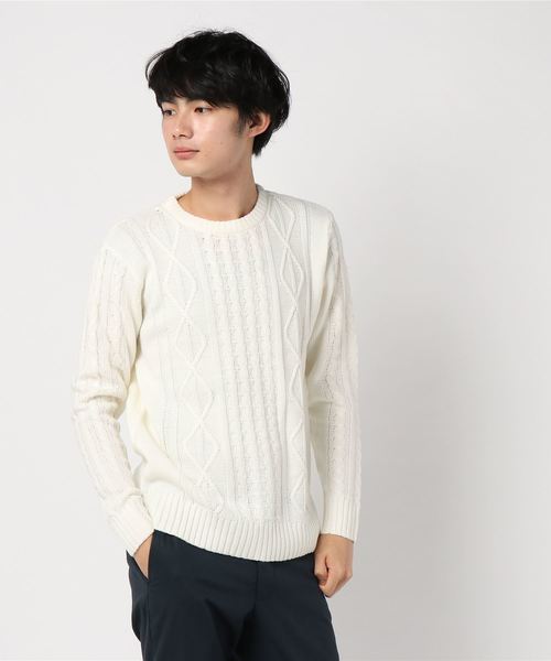 おしゃれスタ(オシャレスタ)の「クルーネックケーブルニット(IR) オーバーサイズ メンズ レディース(ニット/セーター・メンズ・ブラック/ネイビー/ブルー/ワインレッド/杢グレー/キナリ・M/L/XL)」の11枚目の写真