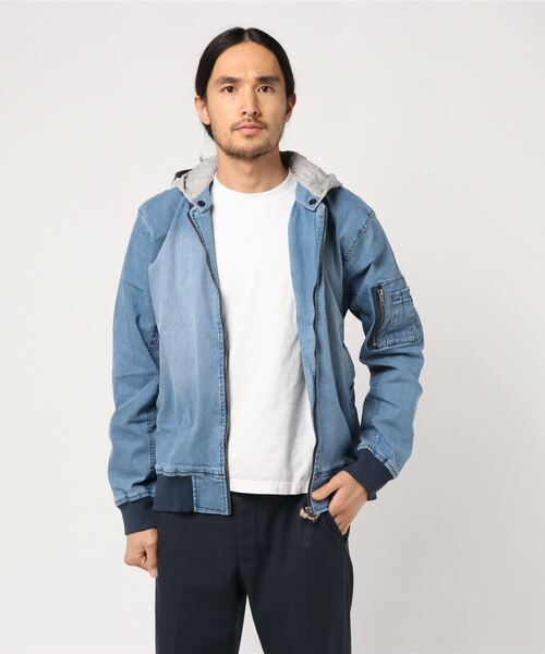 STYLEBLOCK（スタイルブロック）の「ストレッチツイル＆デニムミリタリージャケット（MA-1・メンズ・ブラック/カーキ/ネイビー/サックスブルー・M/L/XL）」の4枚目の写真