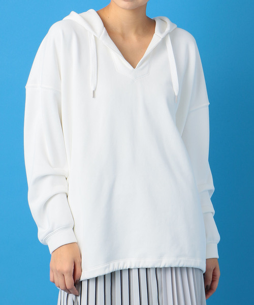 NINE（ナイン）の「裏毛ドロストフーディー（パーカー・レディース・オフホワイト/オレンジ・FREE）」の2枚目の写真