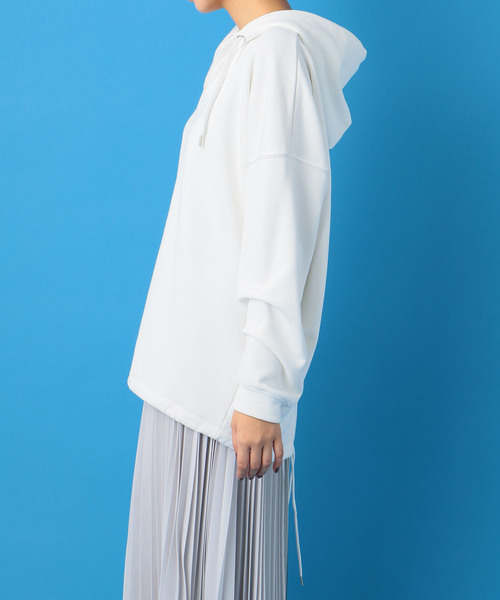 NINE（ナイン）の「裏毛ドロストフーディー（パーカー・レディース・オフホワイト/オレンジ・FREE）」の4枚目の写真