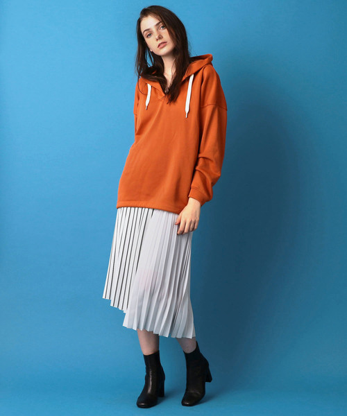 NINE（ナイン）の「裏毛ドロストフーディー（パーカー・レディース・オフホワイト/オレンジ・FREE）」の10枚目の写真