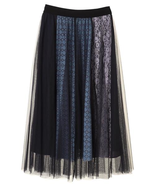 Editt by YECCA VECCA（エディットバイイェッカヴェッカ）の「レースブロッキングチュールスカート（スカート・レディース・アイボリー/ネイビー・フリー）」の16枚目の写真