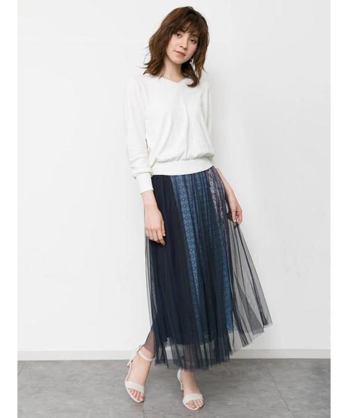 Editt by YECCA VECCA（エディットバイイェッカヴェッカ）の「レースブロッキングチュールスカート（スカート・レディース・アイボリー/ネイビー・フリー）」の15枚目の写真