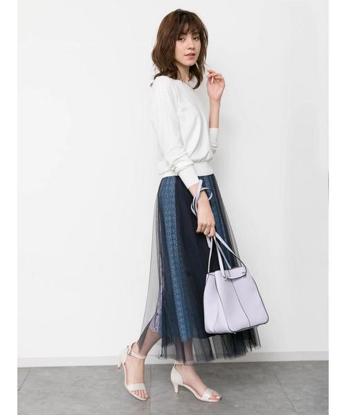 Editt by YECCA VECCA（エディットバイイェッカヴェッカ）の「レースブロッキングチュールスカート（スカート・レディース・アイボリー/ネイビー・フリー）」の14枚目の写真