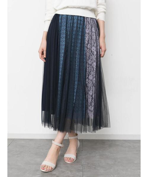 Editt by YECCA VECCA（エディットバイイェッカヴェッカ）の「レースブロッキングチュールスカート（スカート・レディース・アイボリー/ネイビー・フリー）」の13枚目の写真