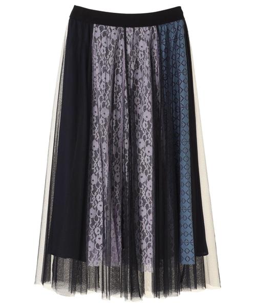 Editt by YECCA VECCA（エディットバイイェッカヴェッカ）の「レースブロッキングチュールスカート（スカート・レディース・アイボリー/ネイビー・フリー）」の11枚目の写真