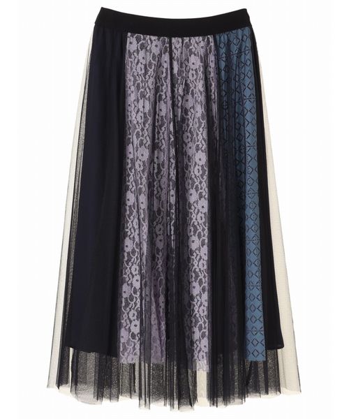 Editt by YECCA VECCA（エディットバイイェッカヴェッカ）の「レースブロッキングチュールスカート（スカート・レディース・アイボリー/ネイビー・フリー）」の5枚目の写真