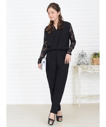 セール】カシュクールフロント長袖オールインワン・パンツドレス