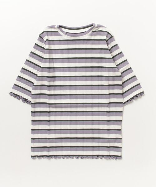 STYLEBLOCK（スタイルブロック）の「先染めマルチボーダーリブトップス（Tシャツ/カットソー・レディース・ベージュ/サックスブルー/パープル/ネイビー・M）」の4枚目の写真