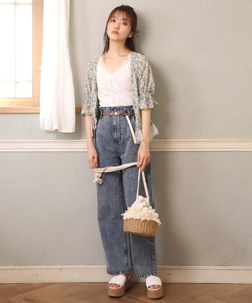 one after another NICE CLAUP(ワンアフターアナザーナイスクラップ)の「リボン付きレースタンク(キャミソール・レディース・ブラウン/オフホワイト/グリーン/ピンクベージュ・FREE)」の12枚目の写真