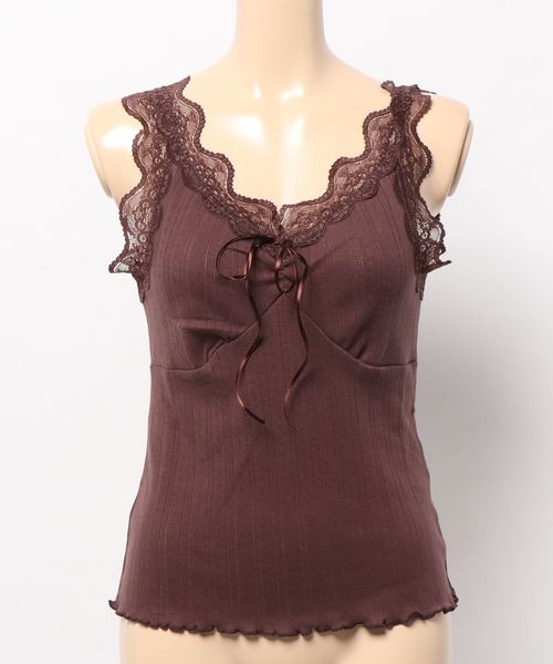 one after another NICE CLAUP(ワンアフターアナザーナイスクラップ)の「リボン付きレースタンク(キャミソール・レディース・ブラウン/オフホワイト/グリーン/ピンクベージュ・FREE)」の9枚目の写真