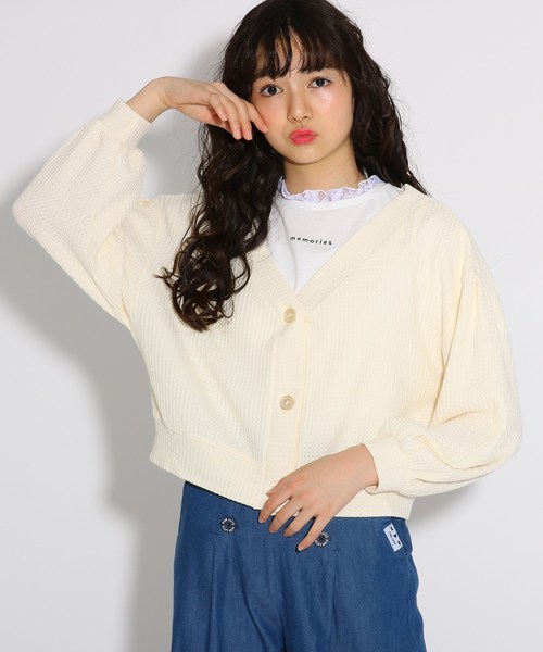 Pink Latte ピンクラテ の ワッフルカーデ レースネックtシャツset カーディガン ボレロ Wear