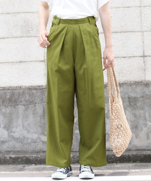 reca(レカ)の「サイドボタンタック入りリネンワイドパンツ(その他パンツ・レディース・ライトベージュ/カーキ/キャメル・FREE)」の1枚目の写真