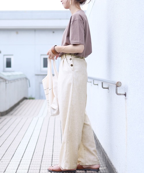 reca(レカ)の「サイドボタンタック入りリネンワイドパンツ(その他パンツ・レディース・ライトベージュ/カーキ/キャメル・FREE)」の5枚目の写真