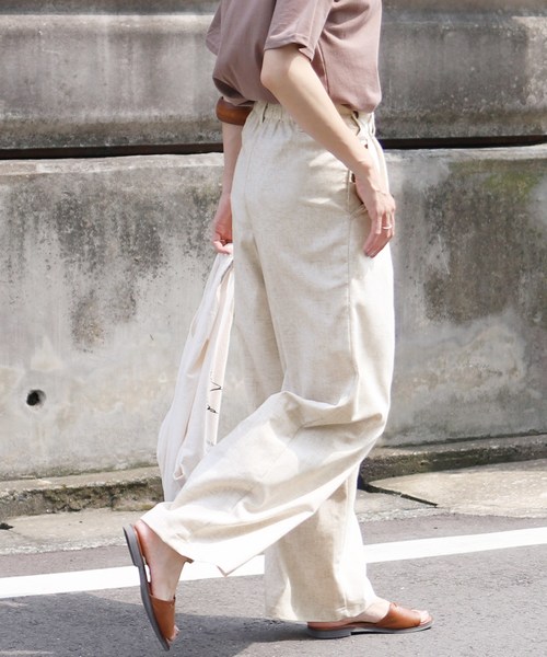 reca(レカ)の「サイドボタンタック入りリネンワイドパンツ(その他パンツ・レディース・ライトベージュ/カーキ/キャメル・FREE)」の7枚目の写真