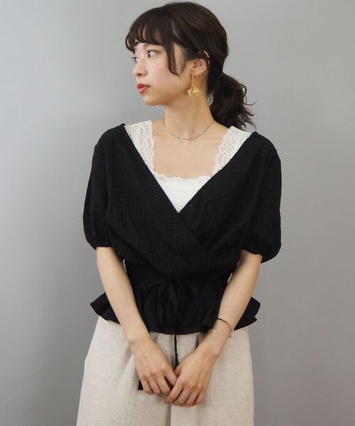 tiptop（ティップトップ）の「総刺繍カシュクールブラウス（シャツ/ブラウス・レディース・ブラック/ベージュ/オフホワイト・FREE）」の3枚目の写真