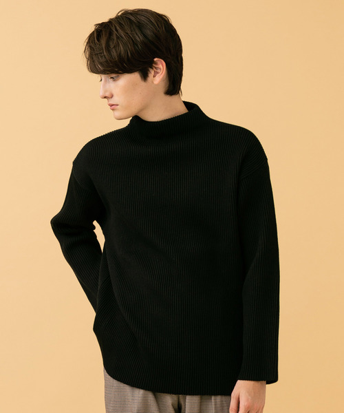 STUDIOUS（ステュディオス）の「【STUDIOUS】プレミアムリブ編みモックネックニット（ニット/セーター・メンズ・オフホワイト/ブラック/キャメル・1/2/3）」の14枚目の写真