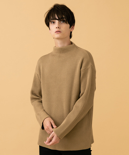 STUDIOUS（ステュディオス）の「【STUDIOUS】プレミアムリブ編みモックネックニット（ニット/セーター・メンズ・オフホワイト/ブラック/キャメル・1/2/3）」の6枚目の写真