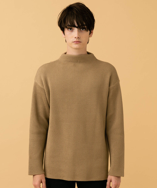 STUDIOUS（ステュディオス）の「【STUDIOUS】プレミアムリブ編みモックネックニット（ニット/セーター・メンズ・オフホワイト/ブラック/キャメル・1/2/3）」の7枚目の写真