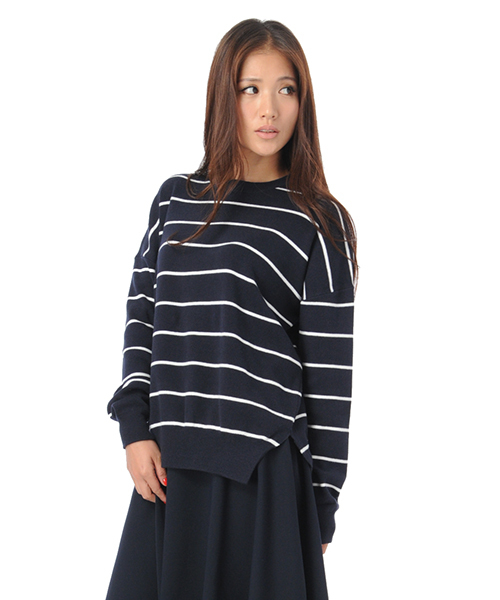 AMBIENT（アンビエント）の「ラウンドネックベーシックニットトップス（ニット/セーター・レディース・ホワイト×ネイビー/ブルー系その他/ネイビー/グレー・FREE）」の4枚目の写真