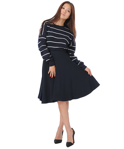 AMBIENT（アンビエント）の「ラウンドネックベーシックニットトップス（ニット/セーター・レディース・ホワイト×ネイビー/ブルー系その他/ネイビー/グレー・FREE）」の5枚目の写真