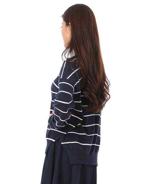 AMBIENT（アンビエント）の「ラウンドネックベーシックニットトップス（ニット/セーター・レディース・ホワイト×ネイビー/ブルー系その他/ネイビー/グレー・FREE）」の6枚目の写真