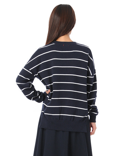 AMBIENT（アンビエント）の「ラウンドネックベーシックニットトップス（ニット/セーター・レディース・ホワイト×ネイビー/ブルー系その他/ネイビー/グレー・FREE）」の7枚目の写真