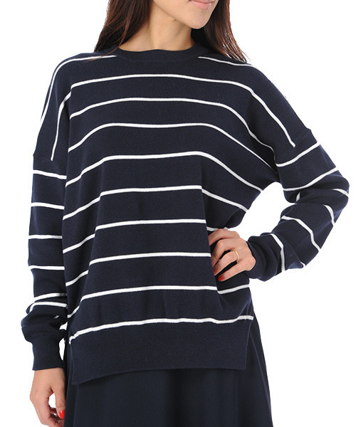 AMBIENT（アンビエント）の「ラウンドネックベーシックニットトップス（ニット/セーター・レディース・ホワイト×ネイビー/ブルー系その他/ネイビー/グレー・FREE）」の8枚目の写真