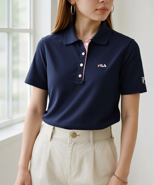 FILA（フィラ）の「【FILA/フィラ】WEB限定 別注 ワンポイント ロゴ刺繍 UVカット 半袖ポロシャツ（ポロシャツ・レディース・ネイビー/ホワイト/ブラック/ピンク/ブラック系その他/ホワイト系その他・M/L/LL/3L）」の5枚目の写真