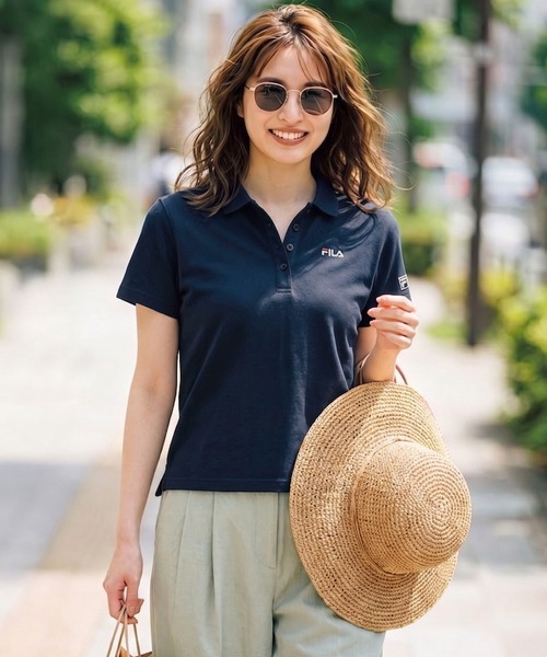 FILA（フィラ）の「【FILA/フィラ】別注 半袖ポロシャツ UVカット ワンポイントロゴ刺繍（ポロシャツ・レディース・ネイビー/ホワイト/ブラック/ピンク/ブラック系その他/ホワイト系その他/Navy/Black/White・M/L/LL/3L）」の2枚目の写真