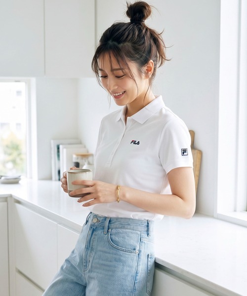 FILA（フィラ）の「【FILA/フィラ】別注 半袖ポロシャツ UVカット ワンポイントロゴ刺繍（ポロシャツ・レディース・ネイビー/ホワイト/ブラック/ピンク/ブラック系その他/ホワイト系その他/Navy/Black/White・M/L/LL/3L）」の4枚目の写真