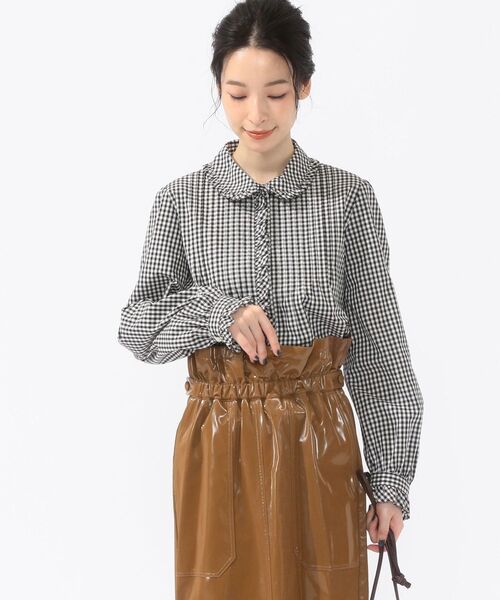 SHIPS(シップス)の「ソリッドギンガムフリルシャツ◇(シャツ/ブラウス・レディース・ブラック/ライトホワイト・ONE SIZE)」の14枚目の写真