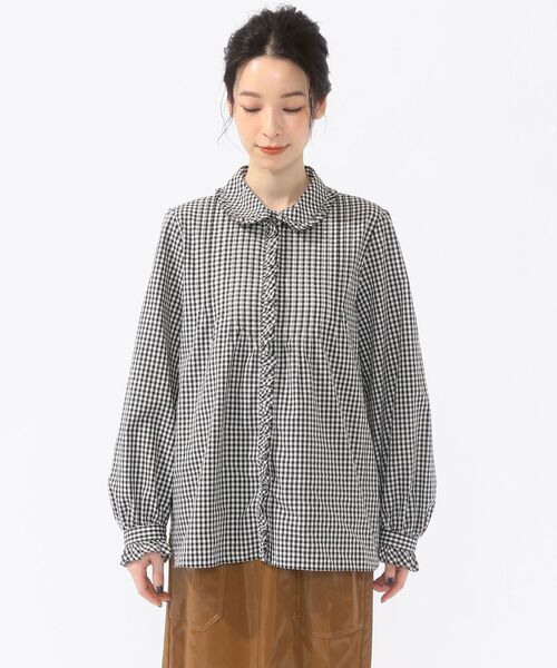 SHIPS(シップス)の「ソリッドギンガムフリルシャツ◇(シャツ/ブラウス・レディース・ブラック/ライトホワイト・ONE SIZE)」の15枚目の写真