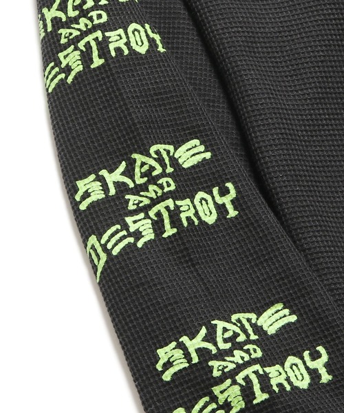 THRASHER(スラッシャー)の「THRASHER/スラッシャー SK8&DESTROY THERMAL L/S T-SHIRT ワッフル ロンT(Tシャツ/カットソー・メンズ・ベージュ/ブラック×グリーン/カーキ・M/XL/L)」の9枚目の写真