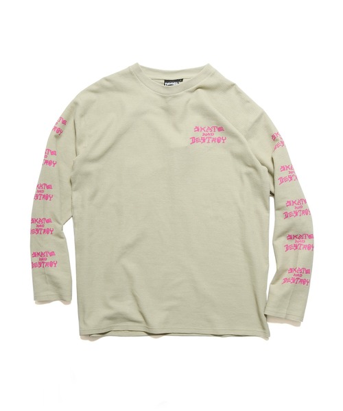 THRASHER(スラッシャー)の「THRASHER/スラッシャー SK8&DESTROY THERMAL L/S T-SHIRT ワッフル ロンT(Tシャツ/カットソー・メンズ・ベージュ/ブラック×グリーン/カーキ・M/XL/L)」の19枚目の写真