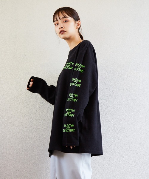 THRASHER(スラッシャー)の「THRASHER/スラッシャー SK8&DESTROY THERMAL L/S T-SHIRT ワッフル ロンT(Tシャツ/カットソー・メンズ・ベージュ/ブラック×グリーン/カーキ・M/XL/L)」の17枚目の写真