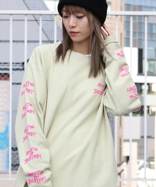 THRASHER(スラッシャー)の「THRASHER/スラッシャー SK8&DESTROY THERMAL L/S T-SHIRT ワッフル ロンT(Tシャツ/カットソー・メンズ・ベージュ/ブラック×グリーン/カーキ・M/XL/L)」の21枚目の写真