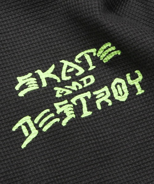 THRASHER(スラッシャー)の「THRASHER/スラッシャー SK8&DESTROY THERMAL L/S T-SHIRT ワッフル ロンT(Tシャツ/カットソー・メンズ・ベージュ/ブラック×グリーン/カーキ・M/XL/L)」の22枚目の写真
