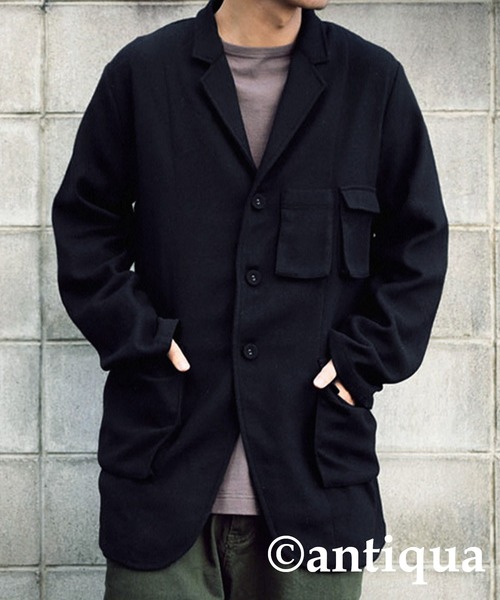 antiqua(アンティカ)の「大人の遊び心くすぐる♪フラップポケットジャケット(テーラードジャケット・メンズ・カーキ/ブラック・FREE)」の1枚目の写真