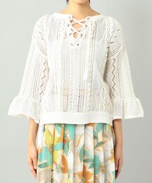 メッシュレースニットトップ