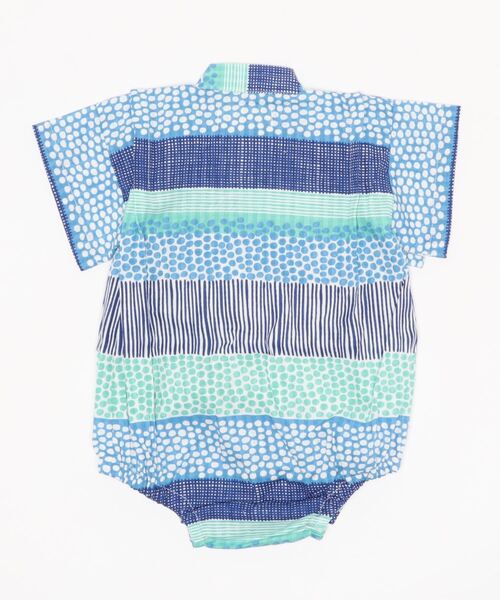 Love&Peace&Money（ラブアンドピースアンドマネー）の「シマドット甚平オール（ロンパース・キッズ・ブルー・70-80cm）」の2枚目の写真