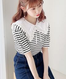 MAJESTIC LEGON | 2way襟ボーダートップス(Tシャツ/カットソー)