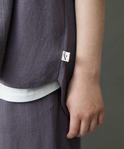 ＆yam（アンドヤム）の「リネンレーヨン バンドカラー半袖シャツ（シャツ/ブラウス・キッズ・グリーン/グレー/ベージュ/パープル/ブラック・140-150cm/130-140cm/150-160cm/120-130cm/110-120cm）」の9枚目の写真