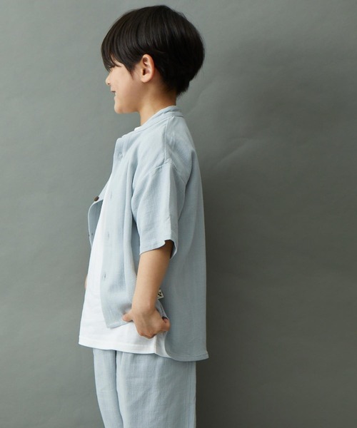 ＆yam（アンドヤム）の「リネンレーヨン バンドカラー半袖シャツ（シャツ/ブラウス・キッズ・グリーン/グレー/ベージュ/パープル/ブラック・140-150cm/130-140cm/150-160cm/120-130cm/110-120cm）」の12枚目の写真