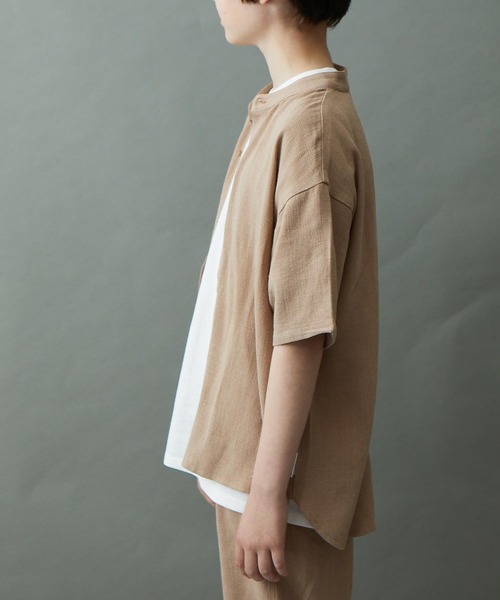 ＆yam（アンドヤム）の「リネンレーヨン バンドカラー半袖シャツ（シャツ/ブラウス・キッズ・グリーン/グレー/ベージュ/パープル/ブラック・140-150cm/130-140cm/150-160cm/120-130cm/110-120cm）」の16枚目の写真