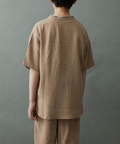 ＆yam（アンドヤム）の「リネンレーヨン バンドカラー半袖シャツ（シャツ/ブラウス・キッズ・グリーン/グレー/ベージュ/パープル/ブラック・140-150cm/130-140cm/150-160cm/120-130cm/110-120cm）」の17枚目の写真