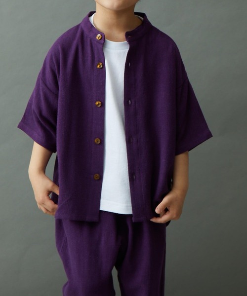 ＆yam（アンドヤム）の「リネンレーヨン バンドカラー半袖シャツ（シャツ/ブラウス・キッズ・グリーン/グレー/ベージュ/パープル/ブラック・140-150cm/130-140cm/150-160cm/120-130cm/110-120cm）」の22枚目の写真