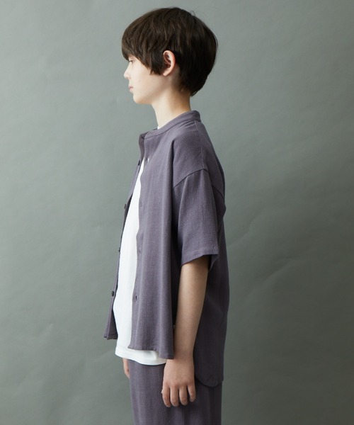 ＆yam（アンドヤム）の「リネンレーヨン バンドカラー半袖シャツ（シャツ/ブラウス・キッズ・グリーン/グレー/ベージュ/パープル/ブラック・140-150cm/130-140cm/150-160cm/120-130cm/110-120cm）」の7枚目の写真