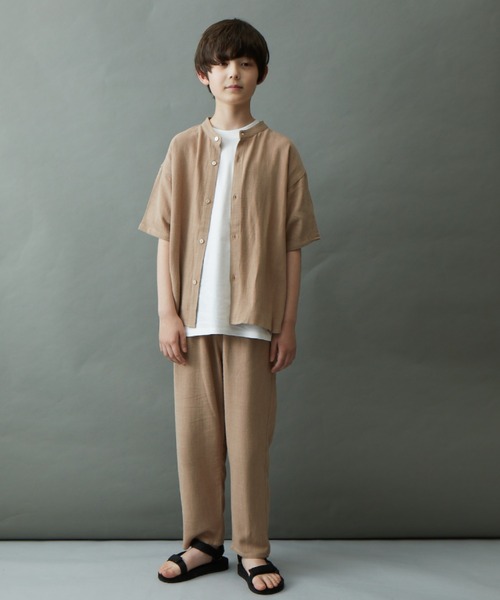 ＆yam（アンドヤム）の「リネンレーヨン バンドカラー半袖シャツ（シャツ/ブラウス・キッズ・グリーン/グレー/ベージュ/パープル/ブラック・140-150cm/130-140cm/150-160cm/120-130cm/110-120cm）」の18枚目の写真