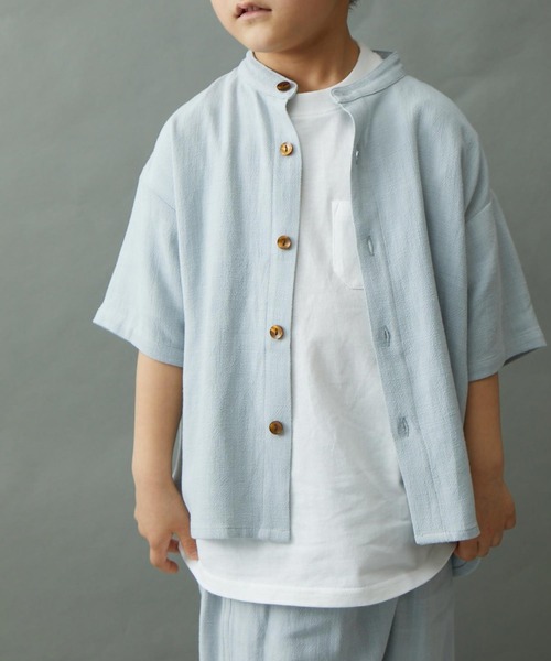 ＆yam（アンドヤム）の「リネンレーヨン バンドカラー半袖シャツ（シャツ/ブラウス・キッズ・グリーン/グレー/ベージュ/パープル/ブラック・140-150cm/130-140cm/150-160cm/120-130cm/110-120cm）」の11枚目の写真